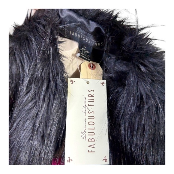 Fabulous Furs Donna Salyer Faux Cropped Jacket Black Cardigan Vintage Women L - Picture 6 of 6
